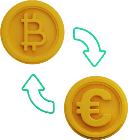 Échange de bitcoin en euro  3D Illustration