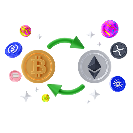 Échange de bitcoin contre ethereum  3D Illustration