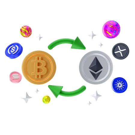 Échange de bitcoin contre ethereum  3D Illustration