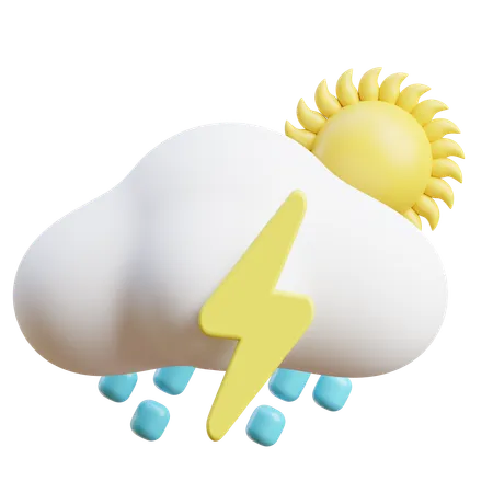 Pluie éclair avec soleil  3D Icon