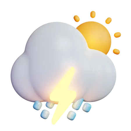 Pluie éclair avec soleil  3D Icon