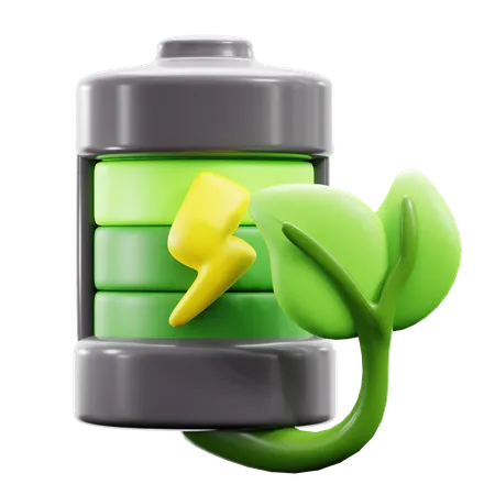 Battery With Green Plant Leaf Eco Recycle Energy Power 3 D Icon Illustration Render Design 3D Icon