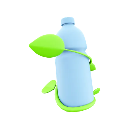 3 D Rednering Bottle Of Water With A Green Plant Icon 3 D Render Recycle Old Plastic Bottles Icon 3D Icon