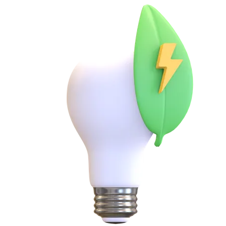 Light Bulb Icon With Green Leaf Eco Friendly Power Symbol 3D Illustration