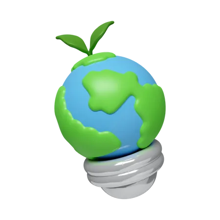 3 D Earth Planet Inside Light Bulb Environmentally Friendly Sources Of Energy Ecology Concept Icon Isolated On White Background 3 D Rendering Illustration Clipping Path 3D Icon