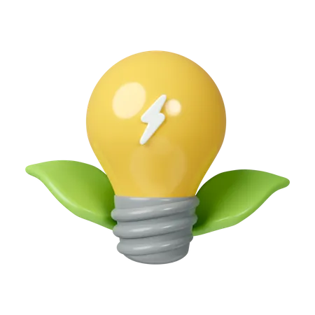 3 D Eco Energy Ecology Friendly Concept Light Bulb With Leaves Icon Isolated On White Background 3 D Rendering Illustration Clipping Path 3D Icon