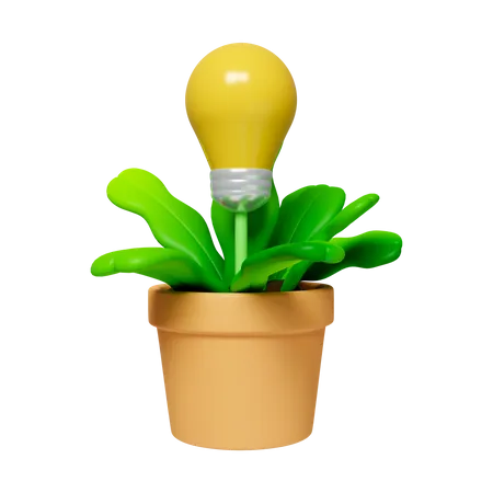 3 D Eco Energy Vector 3 D Icon Ecology Friendly Concept Light Bulb With Pant Icon Isolated On White Background 3 D Rendering Illustration Clipping Path 3D Icon