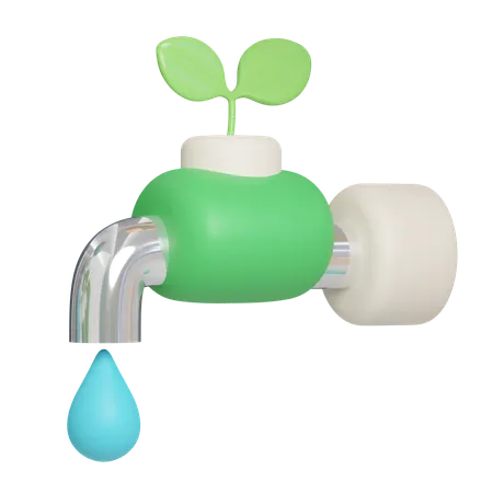 Eco Friendly Faucet With Plant And Water Drop Eco Global Warming Icons 3 D Illustration 3D Icon