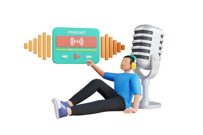 Écouter une émission de podcast  3D Illustration