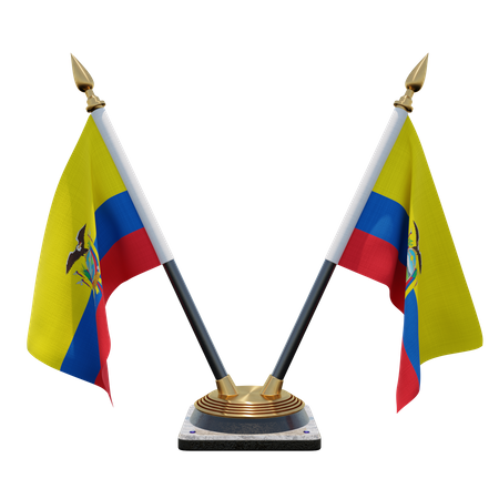 Ecuador Double Desk Flag Stand 3D Illustration