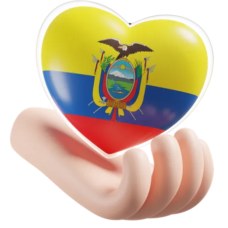 Ecuador Flag Heart Hand Care 3D Icon