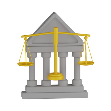Edificio de tribunales con escala de justicia  3D Icon