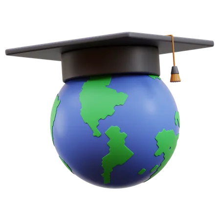 Education For All Concept 3 D Icon Graduation Hat On Globe 3 D Render Illustration Online And Global Education 3 D Icon Isolated On White 3D Icon