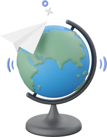 Educational Globe With Paper Plane  3D Icon