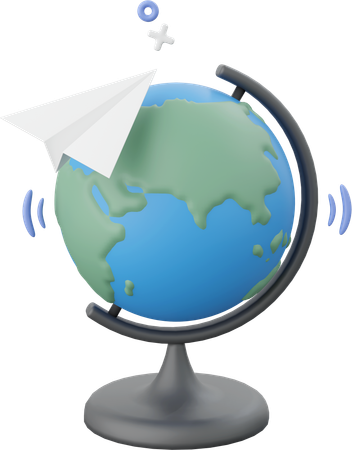 Educational Globe With Paper Plane  3D Icon