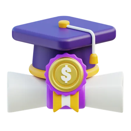 3 D Icon Showing A Graduation Cap With A Golden Medal Featuring A Dollar Sign Symbolizing The Value And Investment In Education The Image Highlights The Financial Commitment And Rewards Of Academic Achievements 3D Icon