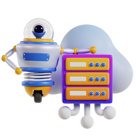 Efficient Cloud Server Robot  3D Icon