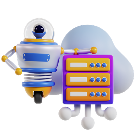 Efficient Cloud Server Robot  3D Icon