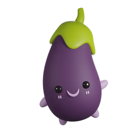 Eggplant 3 D Cute Render Character 3D Icon