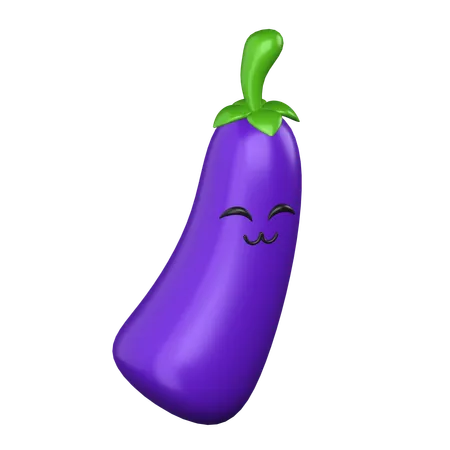 Cute Eggplant Smile 3 D Cute Food Icon 3D Icon