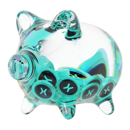 Egld Clear Glass Piggy Bank With Decreasing Piles Of Crypto Coins  3D Icon
