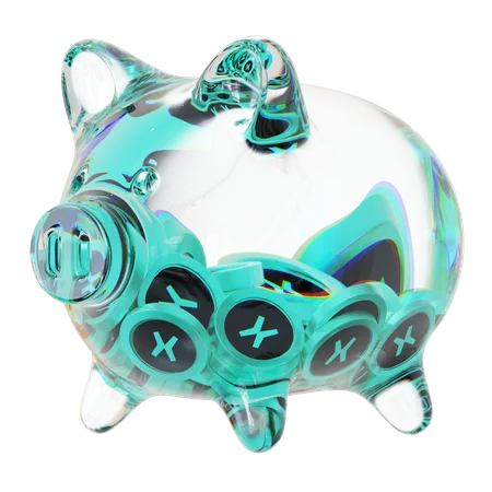 Egld Clear Glass Piggy Bank With Decreasing Piles Of Crypto Coins  3D Icon