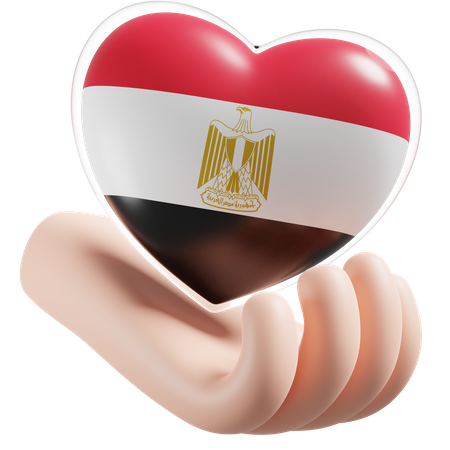 Egypt Flag Heart Hand Care 3D Icon