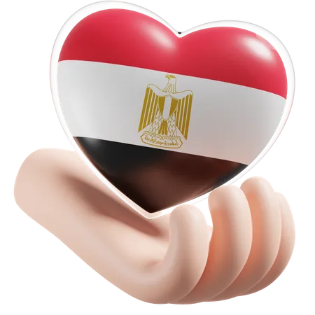 Egypt Flag Heart Hand Care  3D Icon