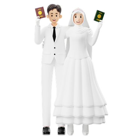 Verheiratetes Paar zeigt Heiratsurkunde  3D Illustration