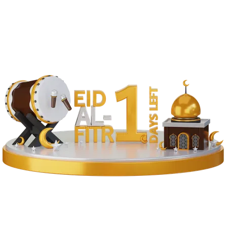 Eid Al Fitr 1 Day Left  3D Illustration