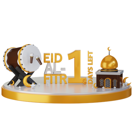 Eid Al Fitr 1 Day Left  3D Illustration