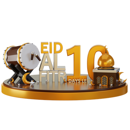 Eid Al Fitr 10 Days Left  3D Illustration