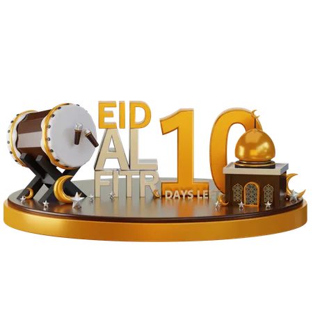 Eid Al Fitr 10 Days Left  3D Illustration