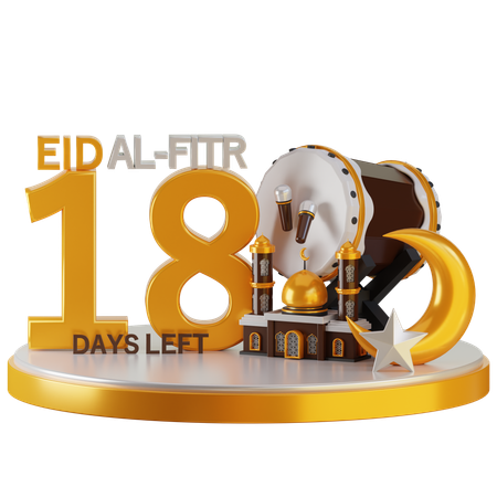 Eid Al Fitr 18 Days Left  3D Illustration