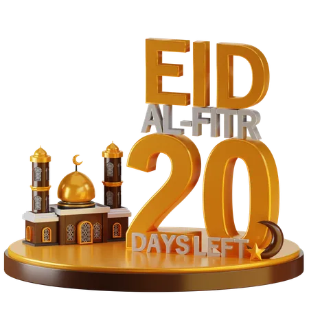 Eid Al Fitr 20 Days Left  3D Illustration