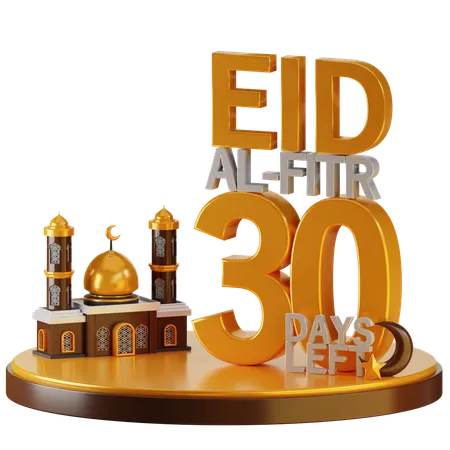 Eid Al Fitr 30 Days Left  3D Illustration