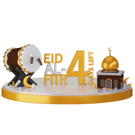Eid Al Fitr 4 Days Left  3D Illustration