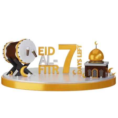 Eid Al Fitr 7 Days Left  3D Illustration