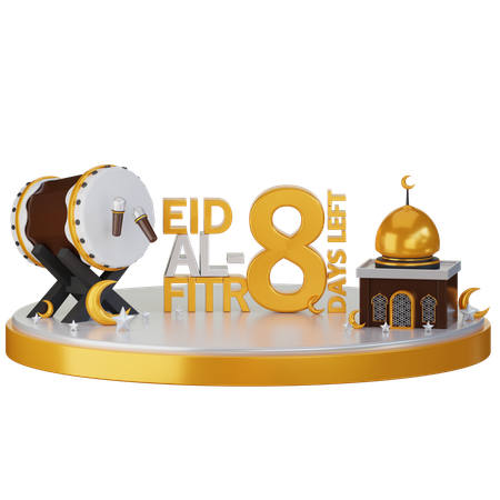 Eid Al Fitr 8 Days Left  3D Illustration