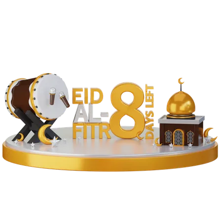 Eid Al Fitr 8 Days Left  3D Illustration