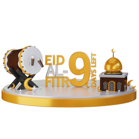 Eid Al Fitr 9 Days Left  3D Illustration