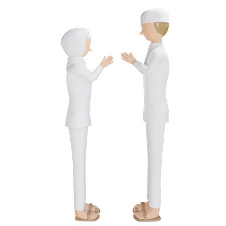 3 D Man And Woman Muslim Hand Shake 3D Illustration