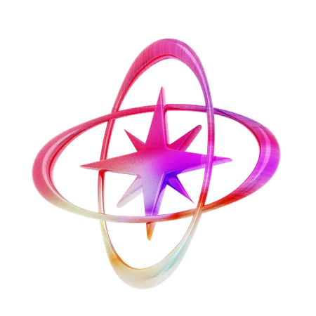 Eight Pointed Star With Two Oval Line Shape  3D Icon