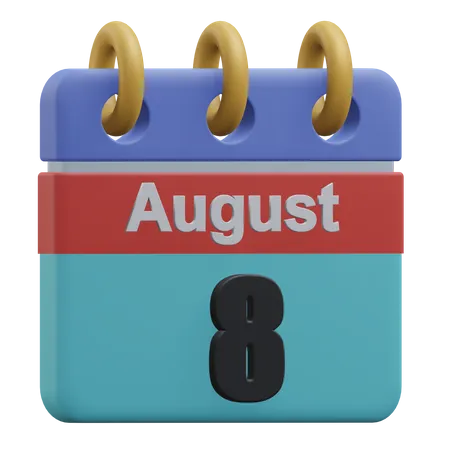 Eighth August Calendar 3 D Icon Illustration With Transparent Background 3D Icon