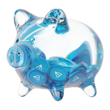 Tonnenweise klares Sparschwein aus Glas mit abnehmendem Stapel an Kryptomünzen  3D Icon