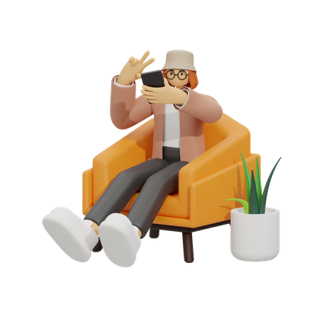 Eine Pose für das Selfie einnehmen  3D Illustration