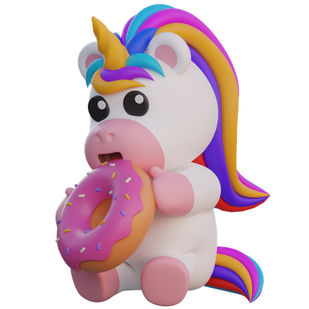 Einhorn, das Donut isst  3D Illustration