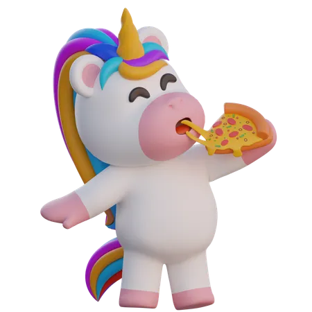 Einhorn isst Pizza  3D Illustration