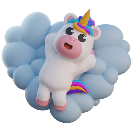 Einhorn liegt auf den Wolken  3D Illustration