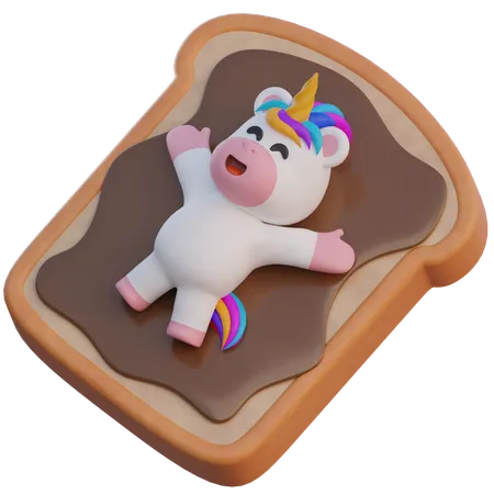 Einhorn liegt auf einem Schokoladensandwich  3D Illustration